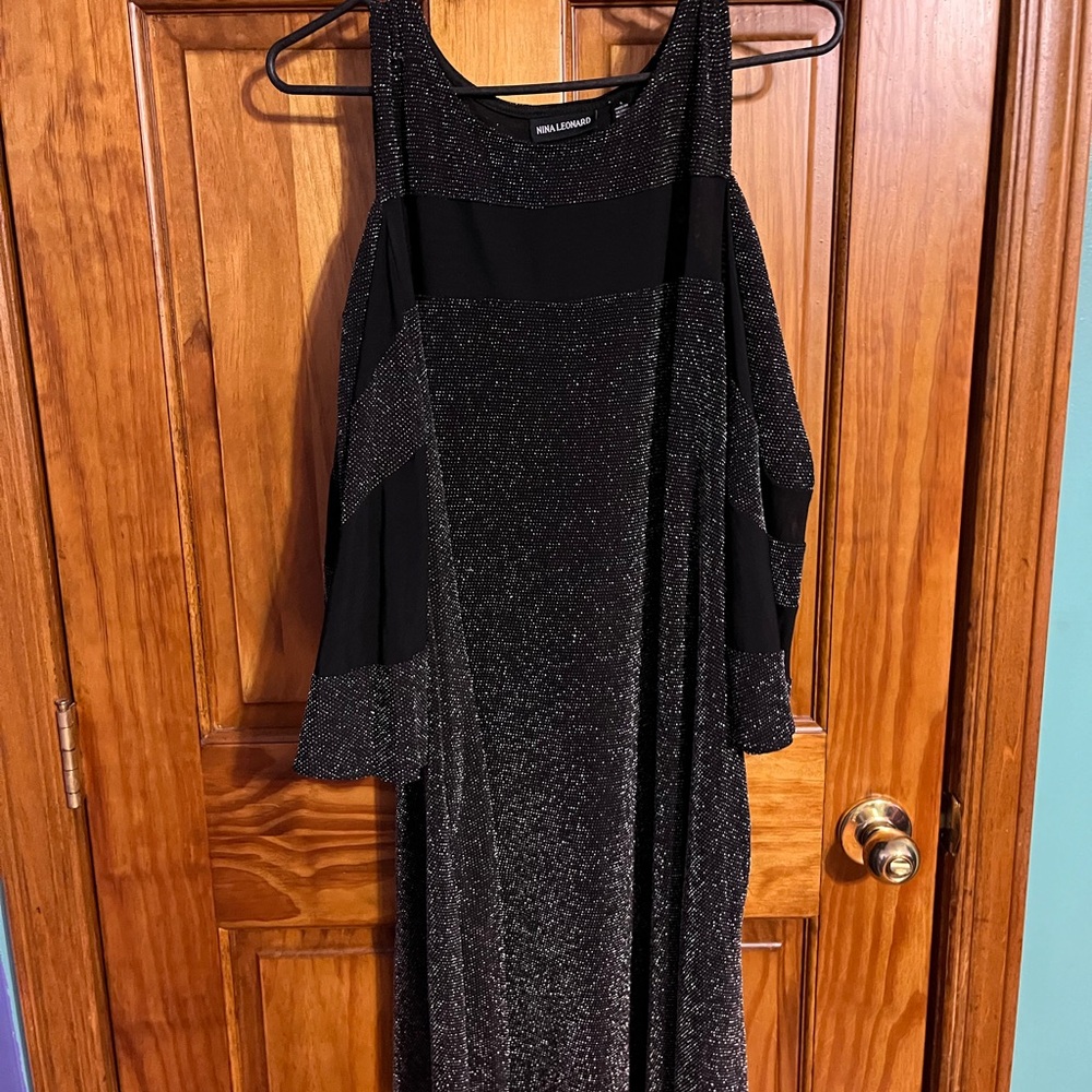 Cold shoulder black metallic and silver dress
